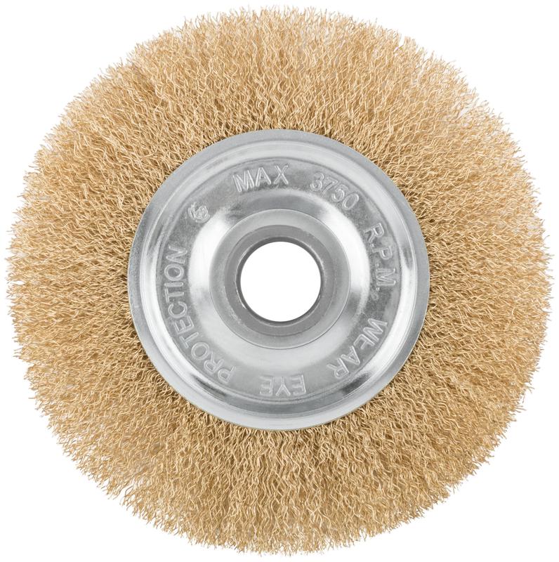 Корщетка дисковая прямая d посадочный 22.2мм стальная латунированная волнистая проволока 150мм КУРС 39026