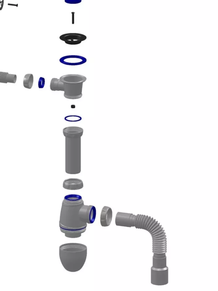 B423 Сифон для мойки с круглым переливом, с отводом в канализацию 40х40/50мм, Unicorn