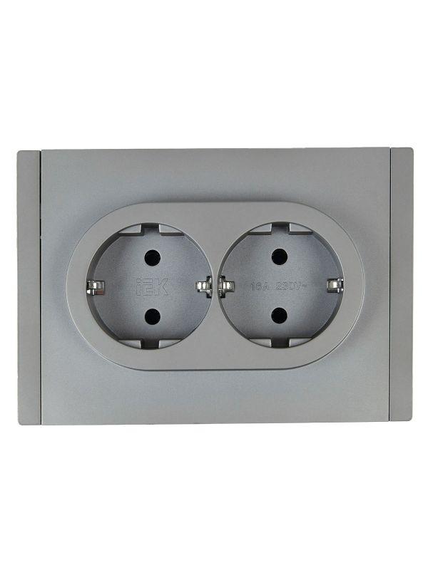 Розетка 2-м СП FORTE&PIANO FP524 16А с заземл. без защ. шторок безвинт. крепл. сталь IEK FP-R21-16-1-K46