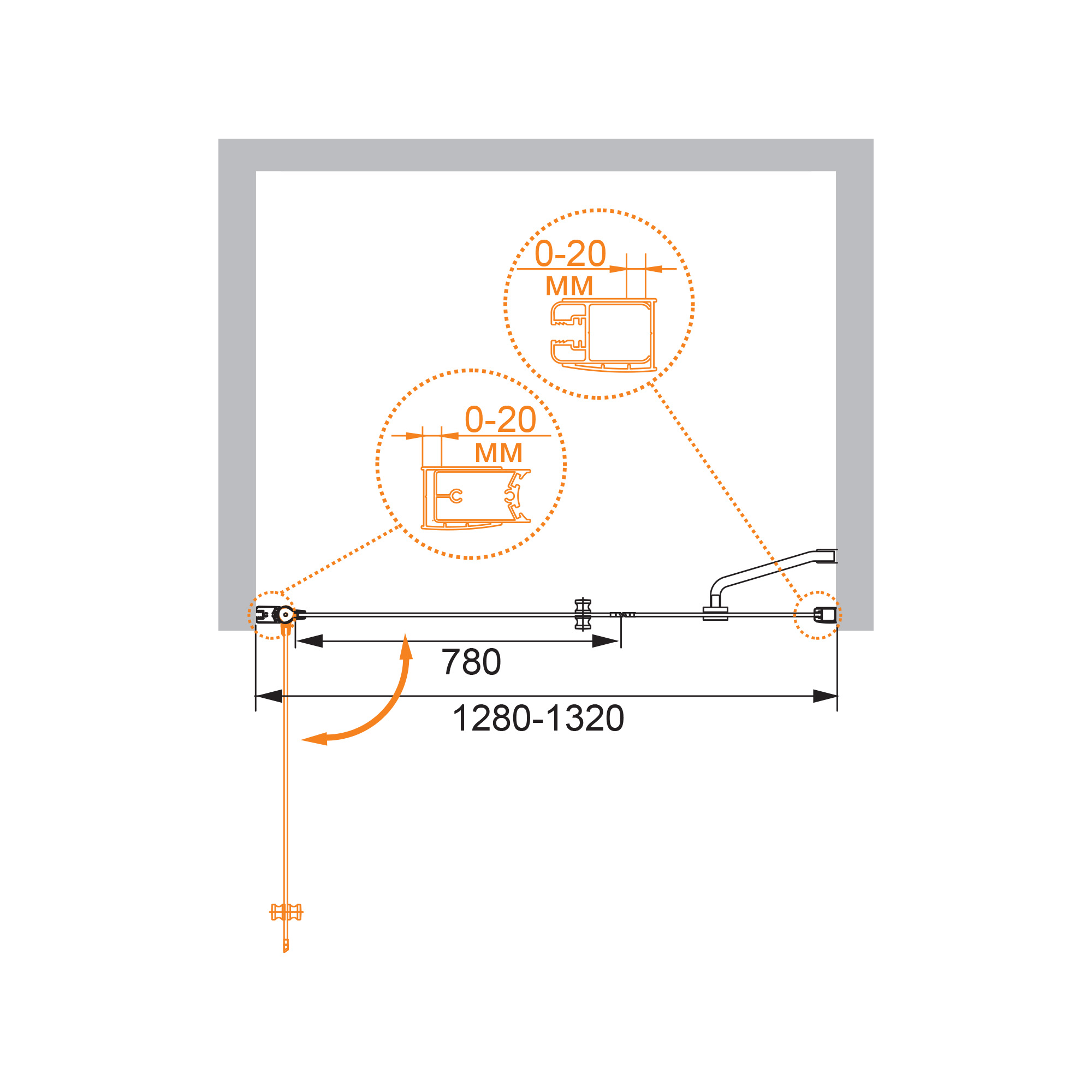 Душевая дверь CEZARES ELENA-W-B-11-40+90-P-Cr-L
