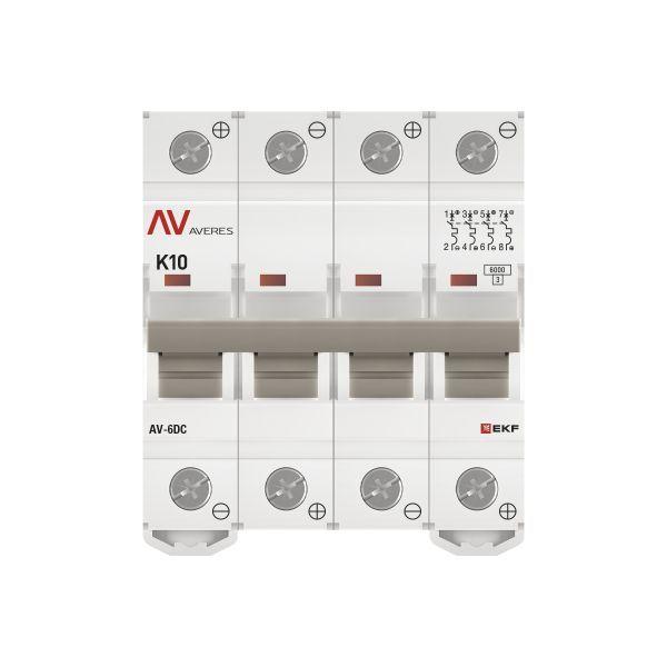 Выключатель автоматический модульный 4п K 10А 6кА AV-6 DC AVERES EKF mcb6-DC-4-10K-av