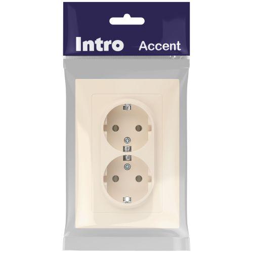Розетка 2-м СП Accent 6-205-02 16А IP20 250В 2P+E Schuko AL/CU сл. кость Intro Б0063489
