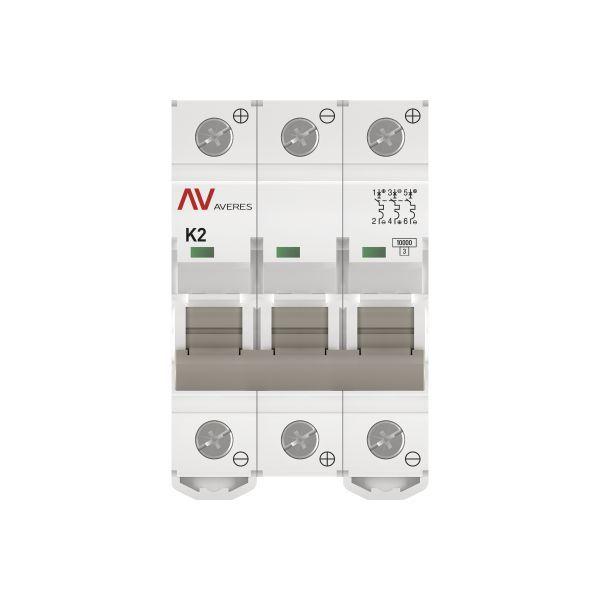 Выключатель автоматический модульный 3п K 2А 10кА AV-10 DC AVERES EKF mcb10-DC-3-02K-av