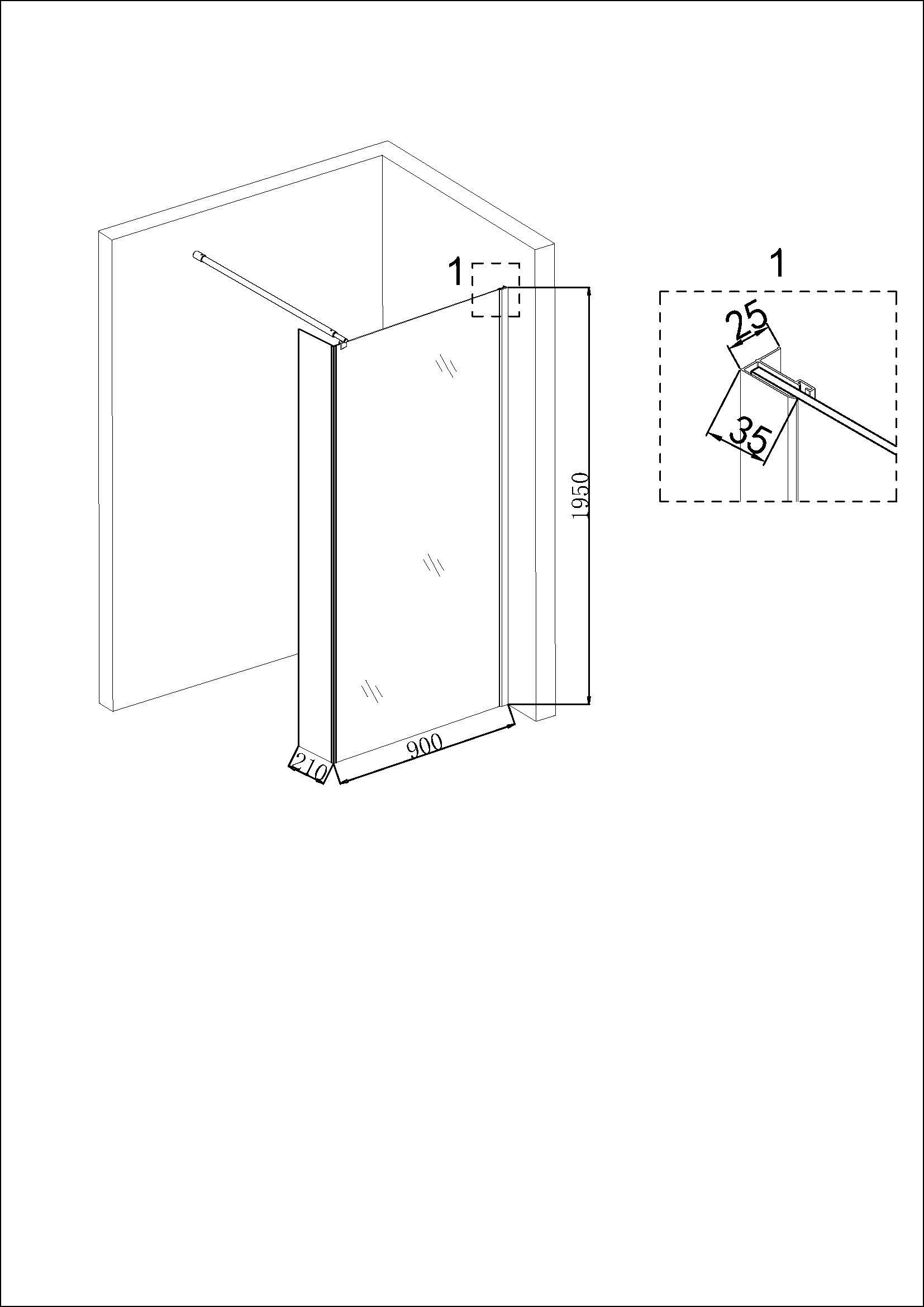 Душевая перегородка NG-684-90 BLACK (90x195)