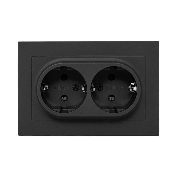 Розетка 2-м СП Эпика 16А с заземл. защ. шторки с рамкой механизм черн. EKF UP1-SOB-211