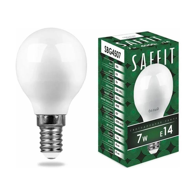 Лампа светодиодная 7Вт 230В E14 4000К G45 SBG4507 SAFFIT 55035