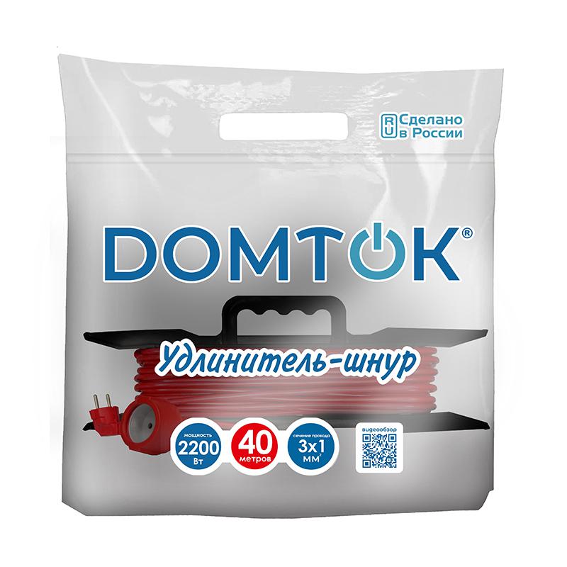 Удлинитель-шнур на рамке 1х40м с заземл. 10А IP20 2.2кВт ПВС 3х1 DOMTOK 2481