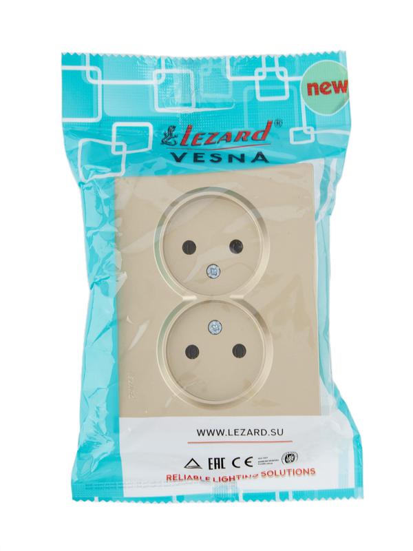 Розетка VESNA двойная без заземл. ПБТ зол. LEZARD 742-3600-128B