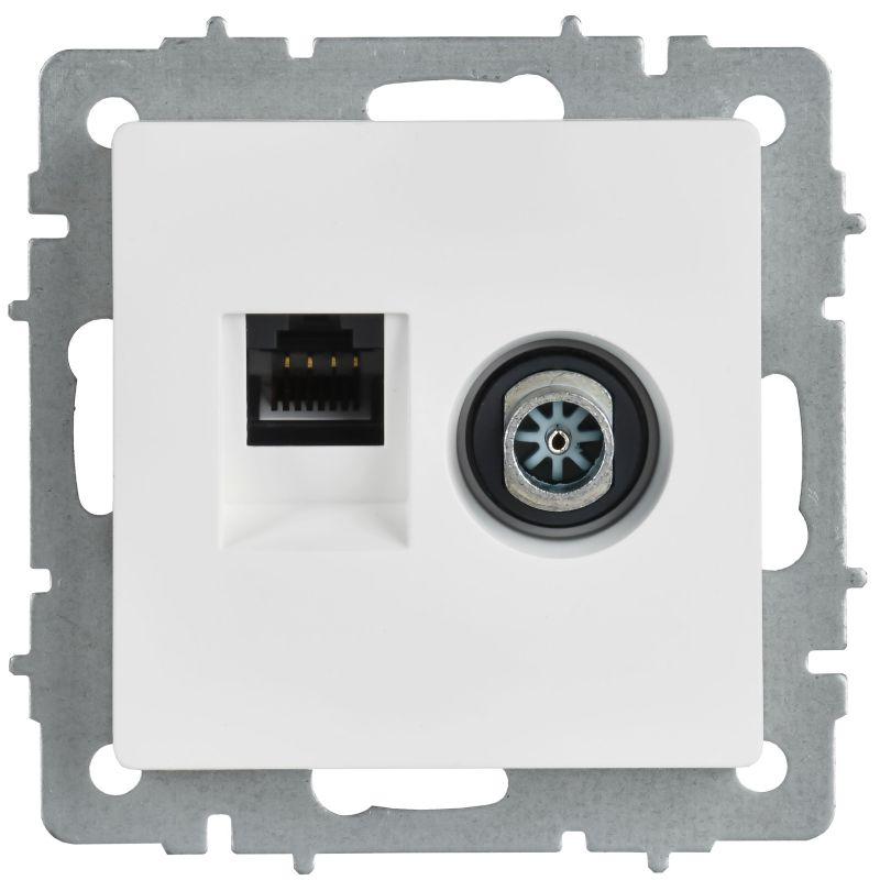 Розетка 2-м BRITE РТВ/РК12-БрАБ TV+RJ45 кат.5E механизм арктич. бел. IEK BR-AK20-1-K91