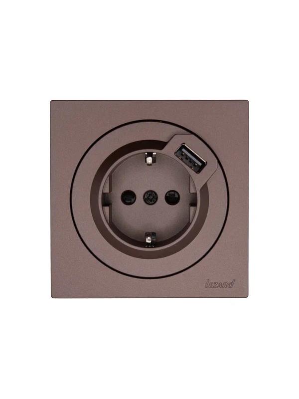 Розетка 1-м СП OSEN с заземл. + USB разъем механизм шоколад LEZARD 743-7388-181