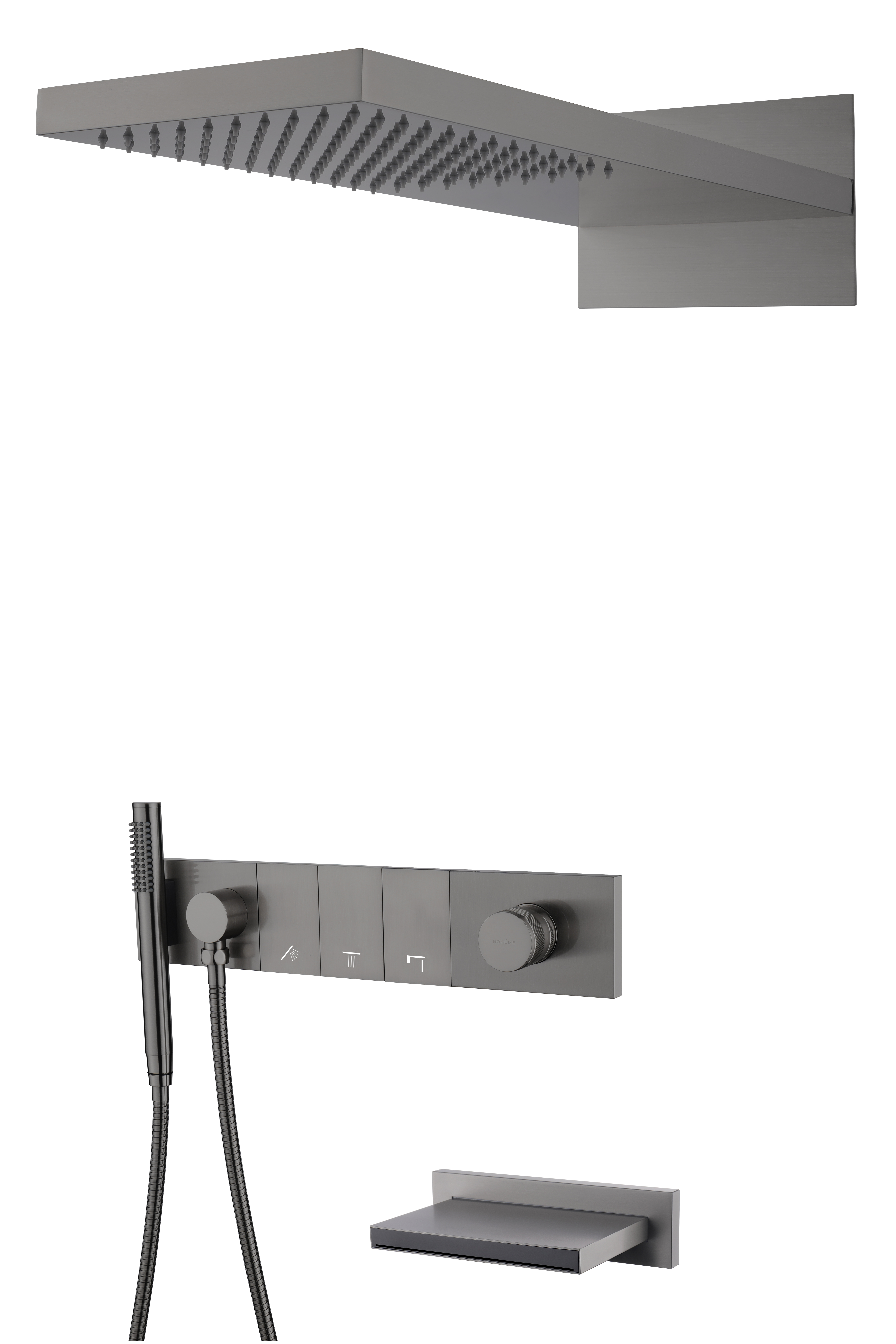 Встроенная душевая система  ZODIAC с термостатом, трехпозиционная GUN METAL