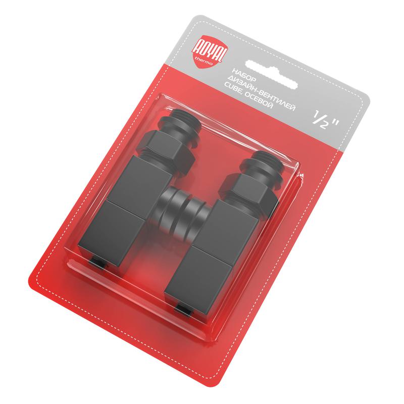 Набор дизайн-вентилей CUBE осевой 1/2дюйм черн. Royal Thermo НС-1422573