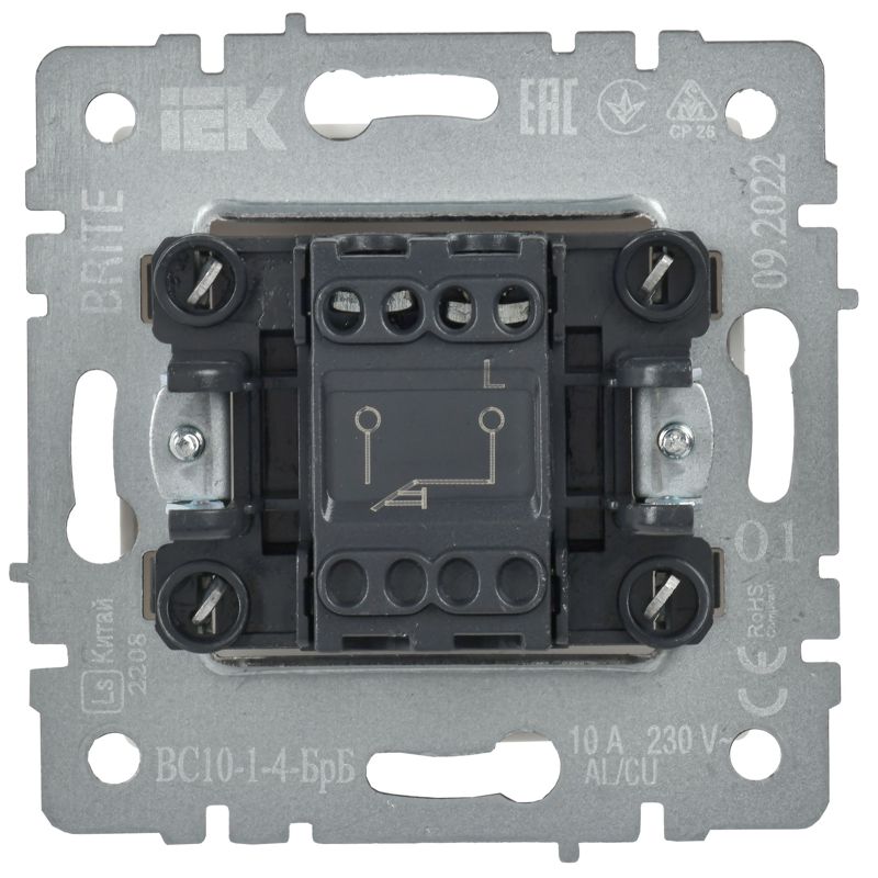 Выключатель 1-кл. СП BRITE ВС10-1-4-БрБ 10А самовозвратн. механизм бел. IEK BR-V14-0-10-K01