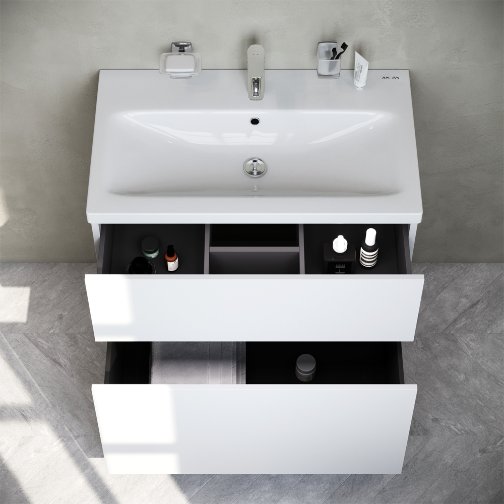 M90FSX07522WG32 GEM, База под раковину, напольная, 75 см, 2 ящика push-to-open, цвет: белый, глянец