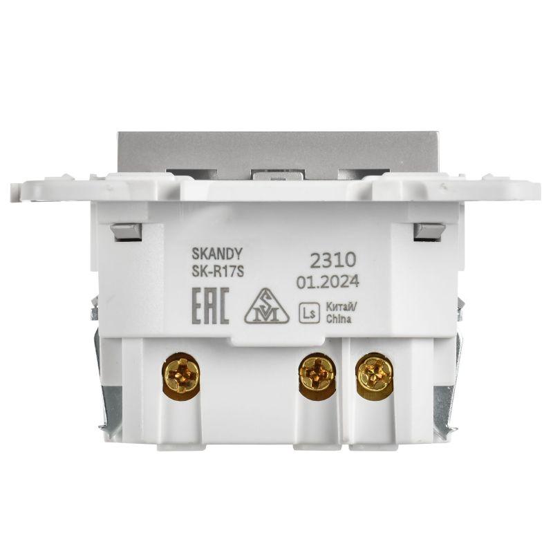 Розетка SKANDY 18Вт 16А с заземл. защ. шторки с USB C SK-R17S серебр. IEK SK-R14-16-U14-018-K23