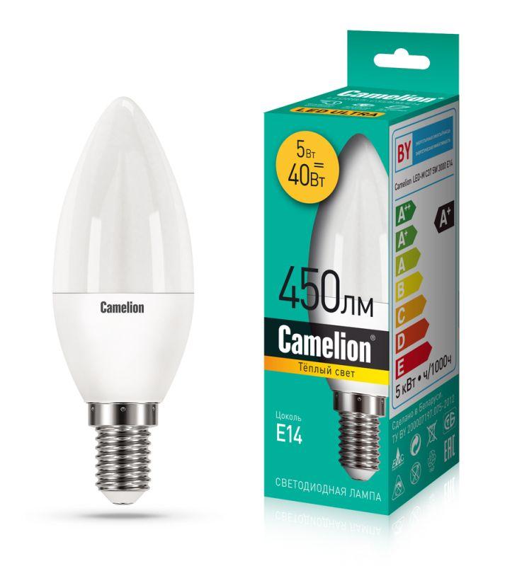 Лампа светодиодная LEDRB/5-C35/830/E14 5Вт 220В LED-M C37 3000К E14 Camelion 15049