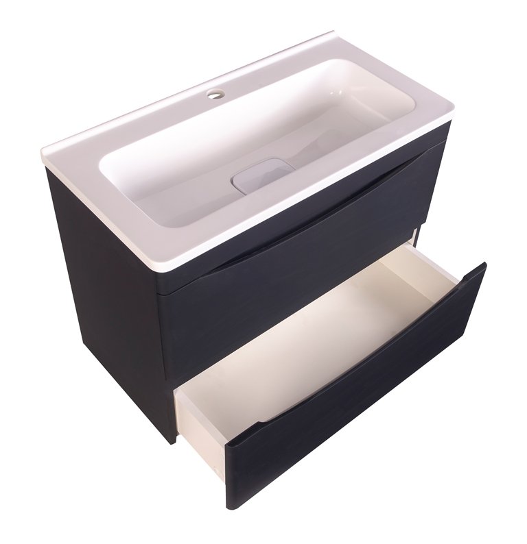 Тумба подвесная "Бергамо мини 70" (2 ящ.) Люкс антискрейтч черный, PLUS