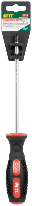 Отвертка "Универсал" CrV сталь прорезинен. ручка Профи 6х150мм РН2 FIT 55116