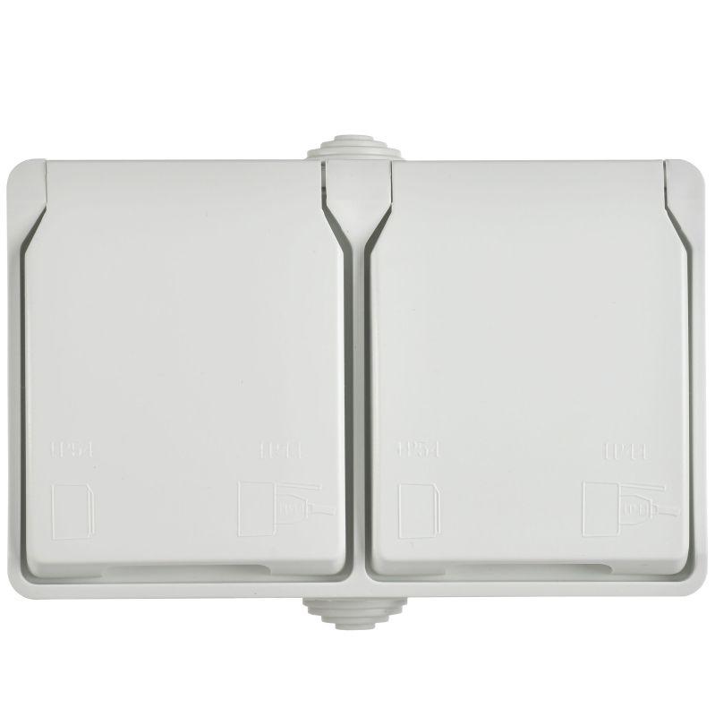 Розетка 2-м ОП Форс РСб22-3-ФБ 16А IP54 с заземл. защ. шторки бел. IEK ERS22-K01-16-54-DC