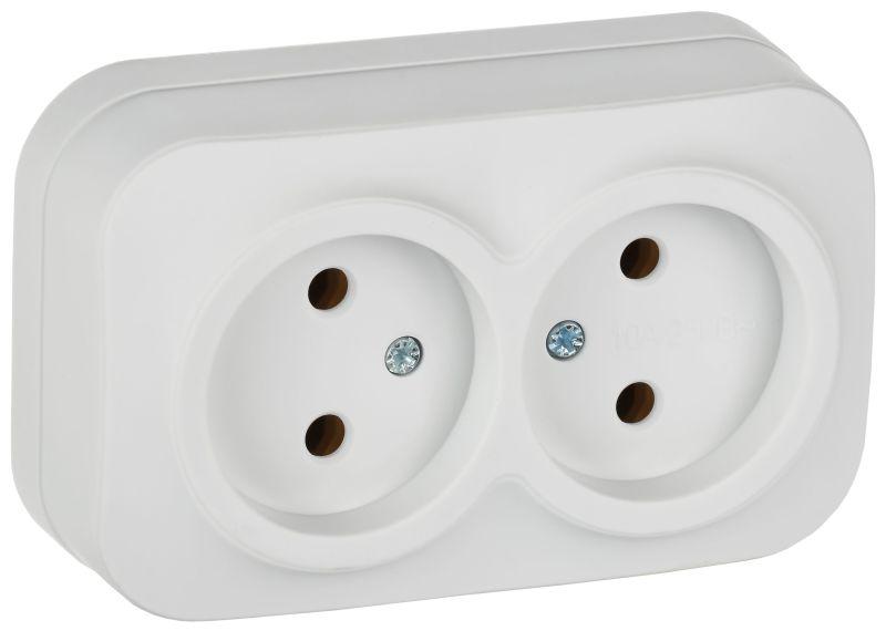 Розетка 2-м ОП GLORY РС22-2-ХБм 10А без заземл. без защ. шторок бел. матов. IEK ERH20-K01M-10