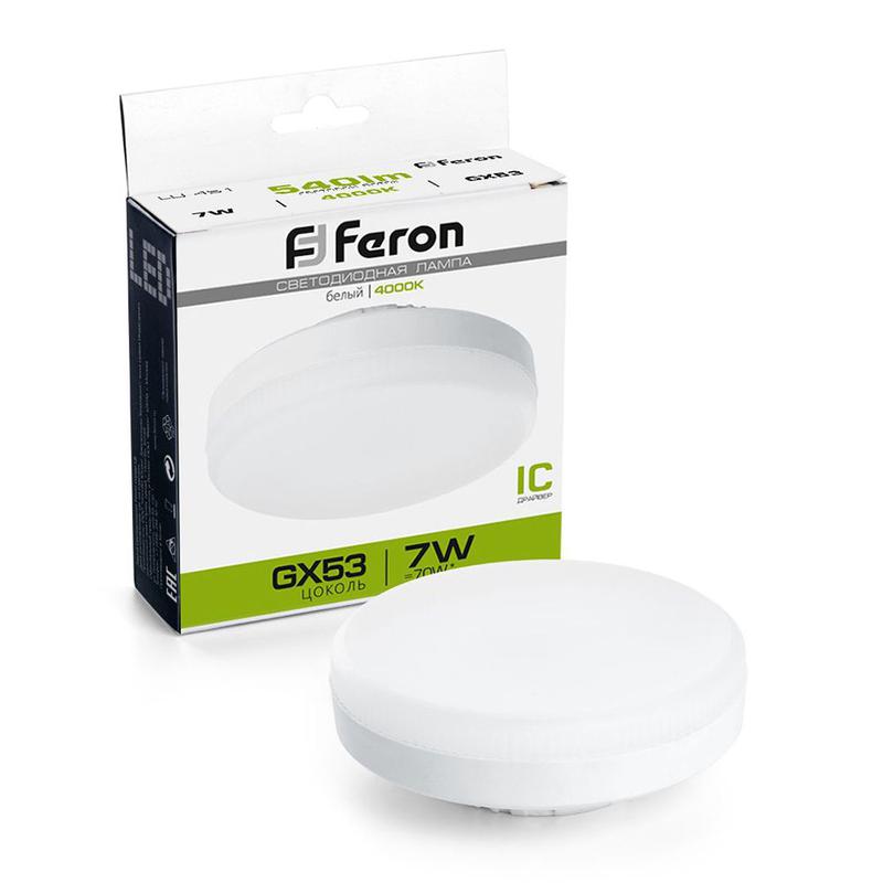 Лампа светодиодная 7Вт 230В GX53 4000К LB-451 FERON 25828
