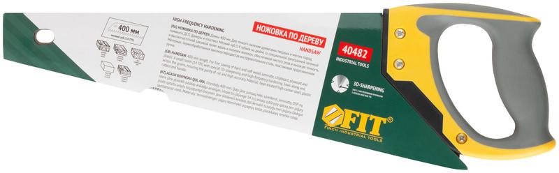 Ножовка по дереву мелкий каленый зуб 14 ТPI 3D заточка 3К пласт.прорезиненная ручка профи 400мм FIT 40482
