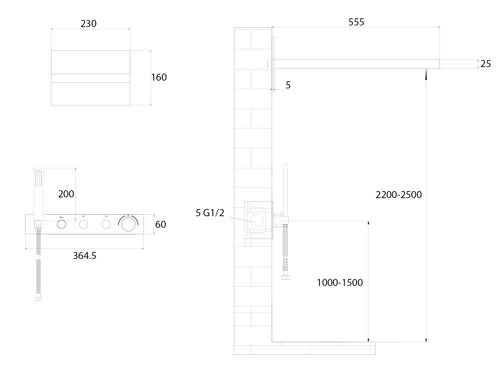 Душевая система ABBER Rund AF8752NG скрытого монтажа без излива, термостат, никель
