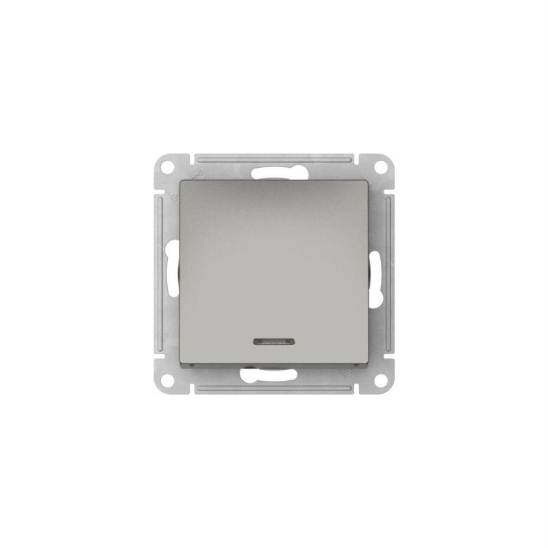 Переключатель 1-кл. AtlasDesign (сх. 6а) 10AX с подсветкой быстрозажим. клем. механизм сталь SE ATN000963S