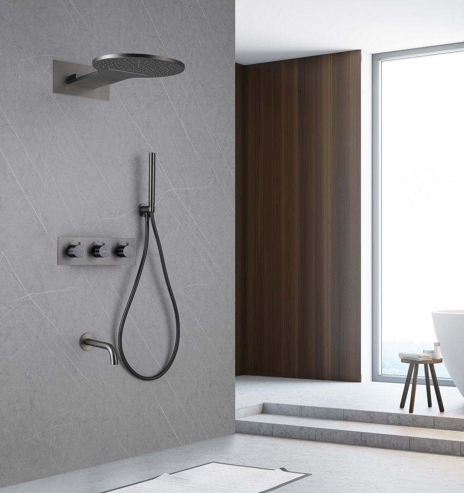 Душевая система ABBER Wasser Kreis AF8150NG скрытого монтажа с изливом, термостат, никель