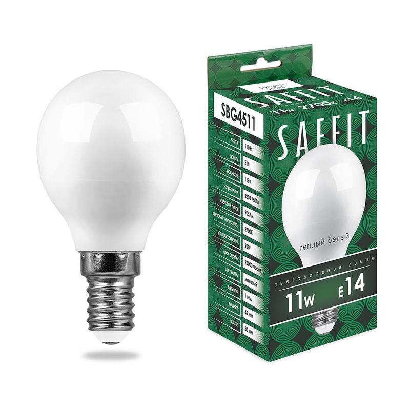Лампа светодиодная 11Вт 230В E14 2700К G45 SBG4511 SAFFIT 55136
