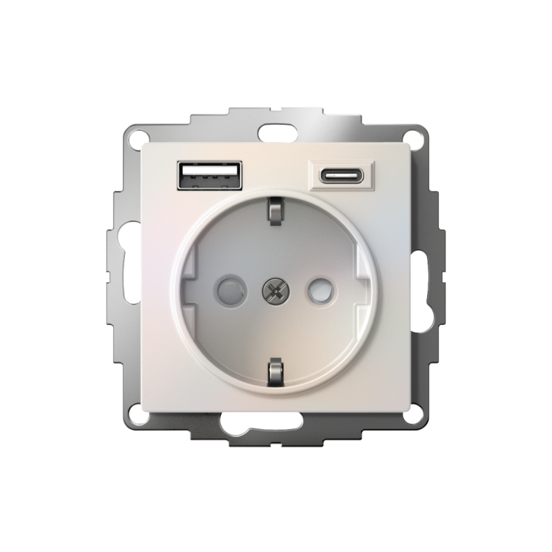 Розетка AtlasDesign 16А с 2-мя заряд. устройствами USB тип A+C 5В/2.4А 2х5В/1.2А механизм жемчуж. SE ATN000432