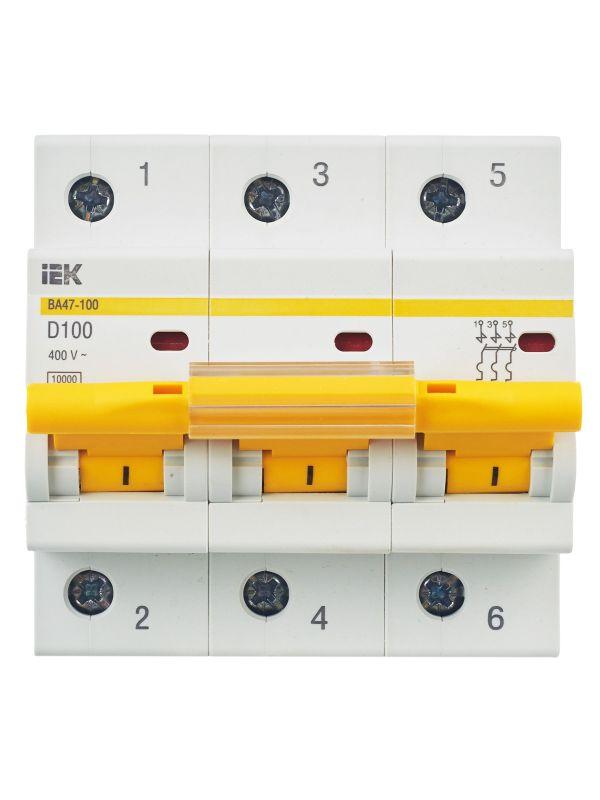 Выключатель автоматический модульный 3п D 100А 10кА ВА47-100 KARAT IEK MVA40-3-100-D