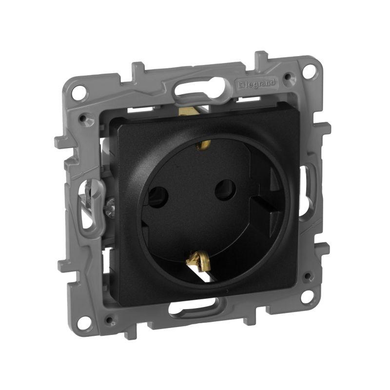 Розетка 1-м СП Etika 16А IP20 250В 2P+E с заземл. немецк. стандарт винтов. клеммы механизм антрацит IEK 672621