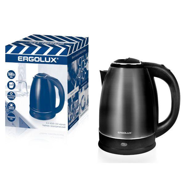 Чайник ELX-KS05-C02 1.8л 220-240В 1600Вт нерж.сталь черн. ПРОМО Ergolux 14925