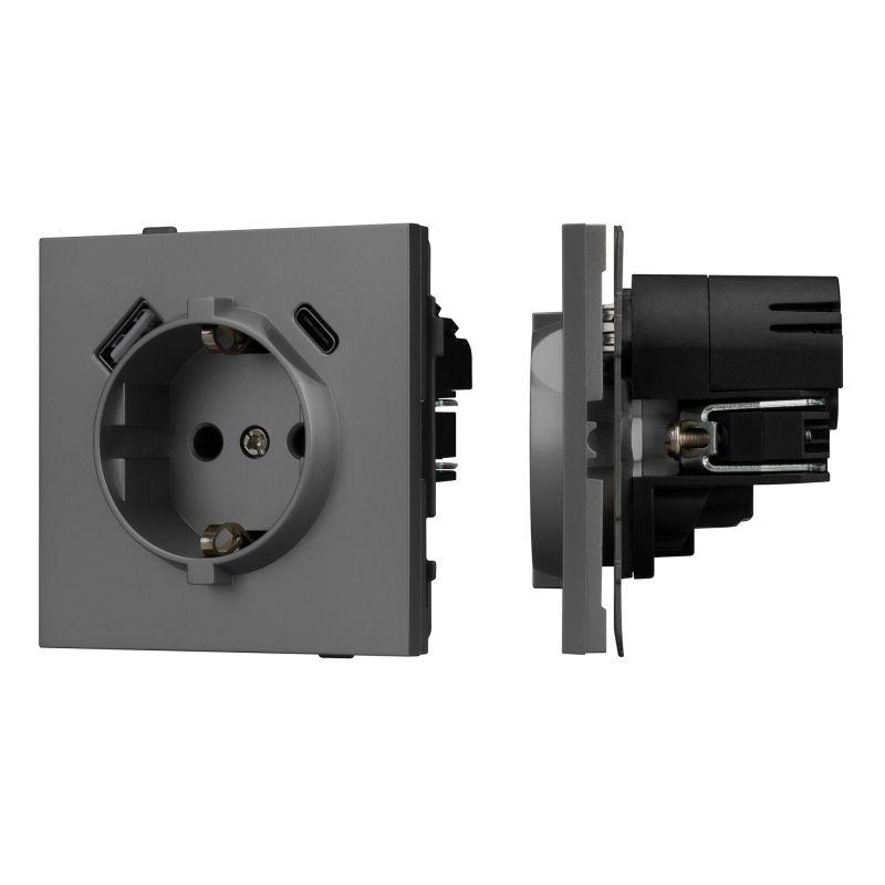 Механизм розетки с USB зарядкой SCT-TENDO-MUAC-SFPL-GR 230В 16А Arlight 054609