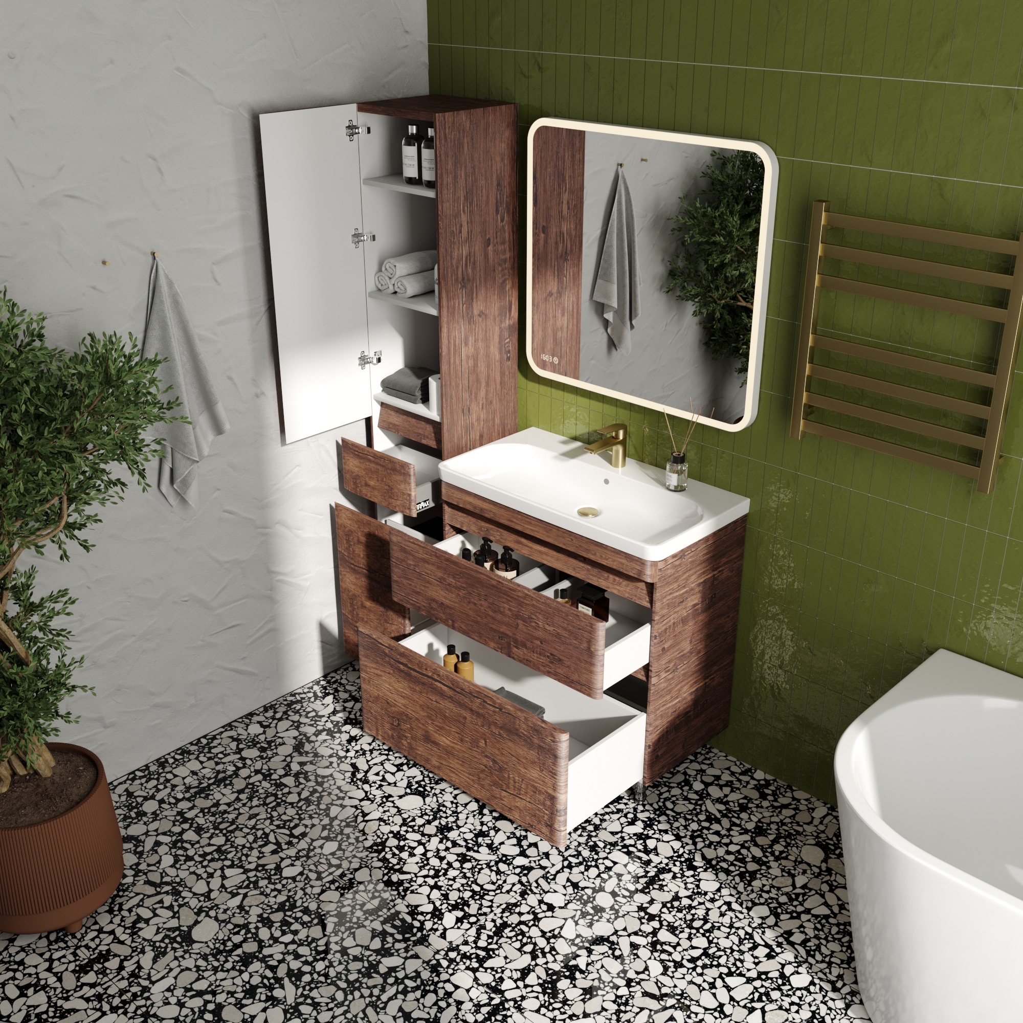 Тумба напольная "Атлантика 80", Люкс старое дерево, PLUS