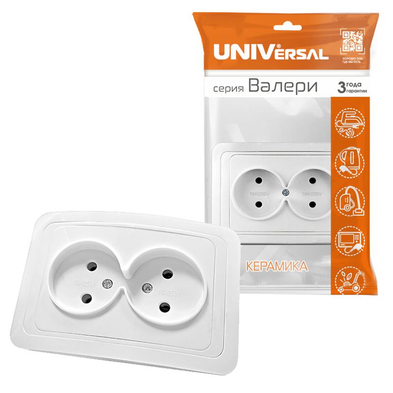 Розетка 2-м СП Валери 16А IP20 без заземл. бел. UNIVersal В0102