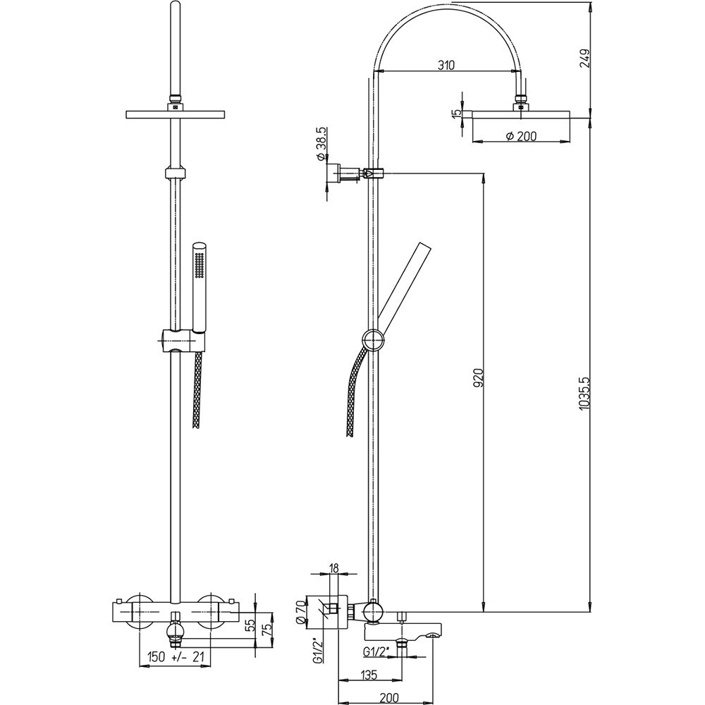 Душевая система Paini  Cox 78CR687TH1KM с термостатом для ванны
