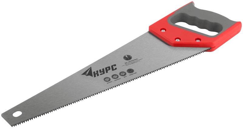 Ножовка по дереву 400мм средний каленый зуб 7 ТPI 2D заточка пластик. прорезиненная ручка КУРС 40316