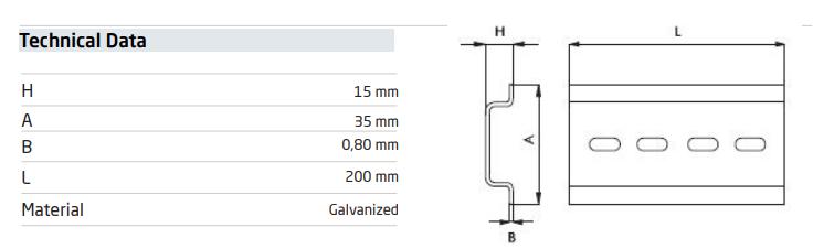 DIN-рейка без перфорации 35х15мм L2000 оцинк. Cetinkaya Pano CP4990