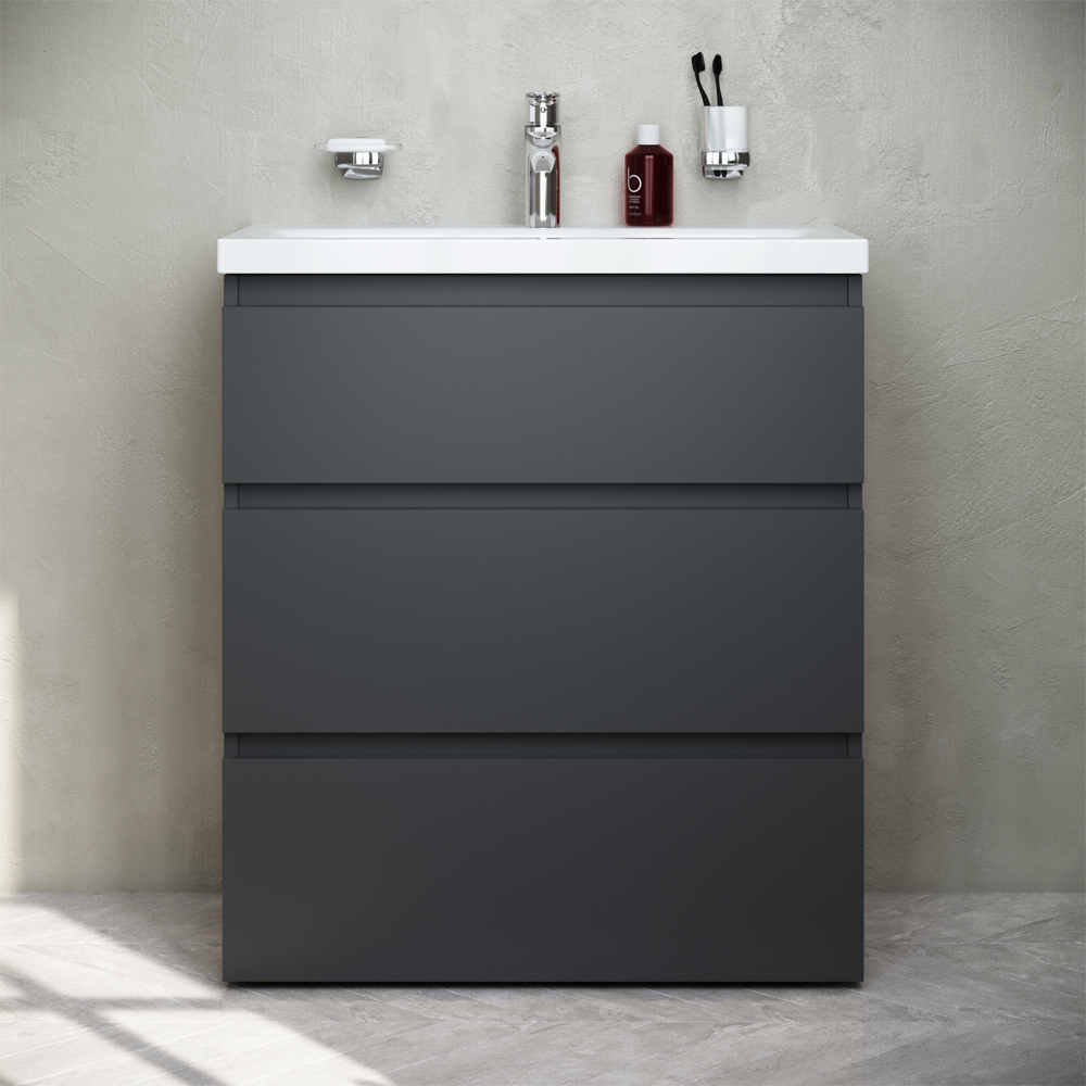 M91FSX0752GM GEM S, База под раковину, напольная, 75 см, 3 ящика, графит матовый