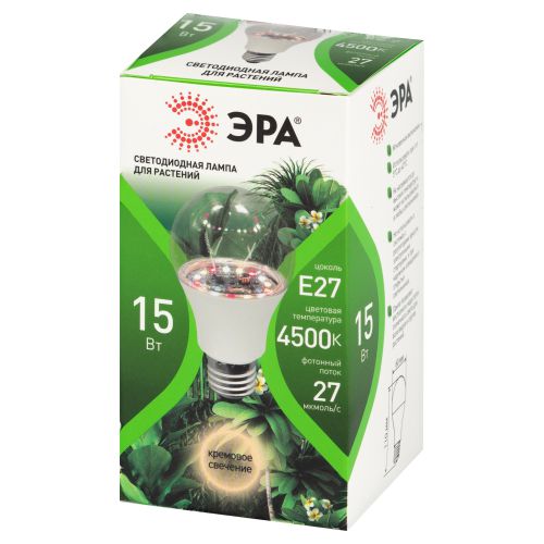 Лампа светодиодная GREEN LINE ФИТО А60-15W-PFR-E27-GR 15Вт E27 для растений полного спектра Эра Б0064527