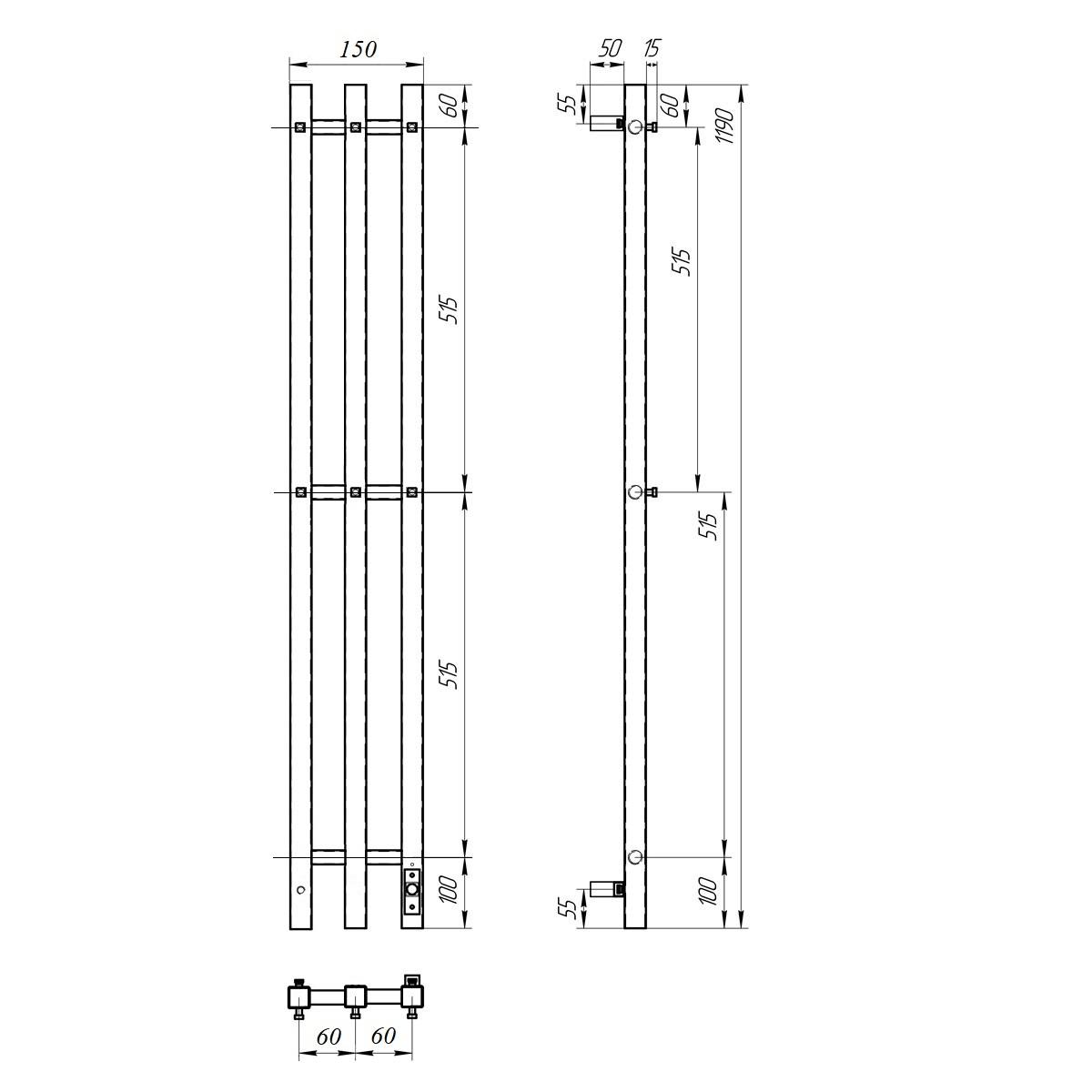 Полотенцесушитель электрический Point Гермес PN13822W П3 120x1200 диммер справа, белый