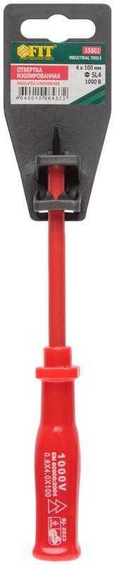 Отвертка изолированная 1000В CrV сталь пластик. ручка 4х100мм SL FIT 55802