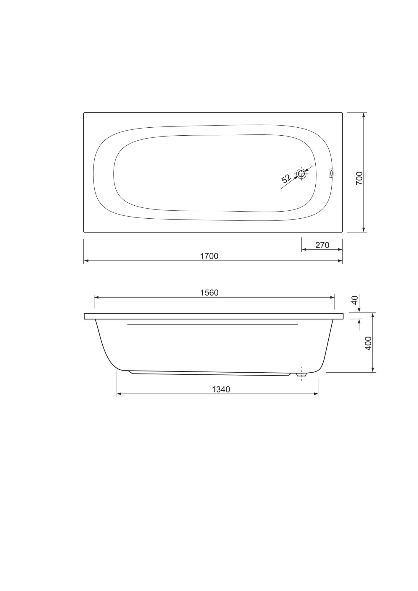 Акриловая ванна CEZARES PIAVE-170-70-41