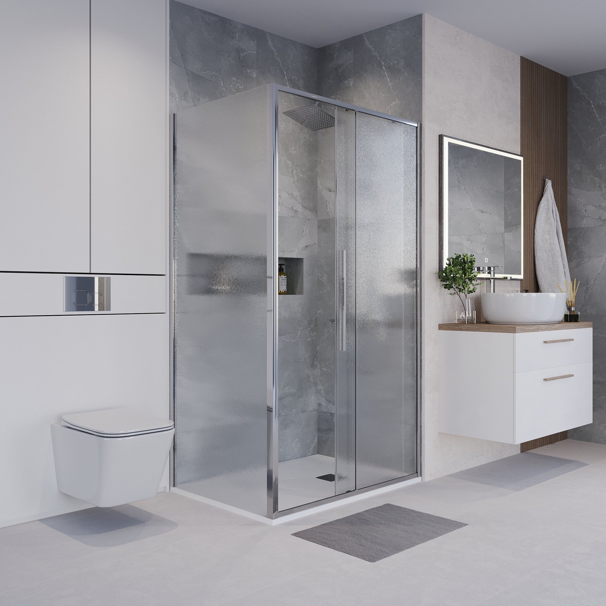 Душевое ограждение NG-65-13CH-CH100-34 (130*100*195) прямоугольник,раздвижная,хром,стекло шиншилла