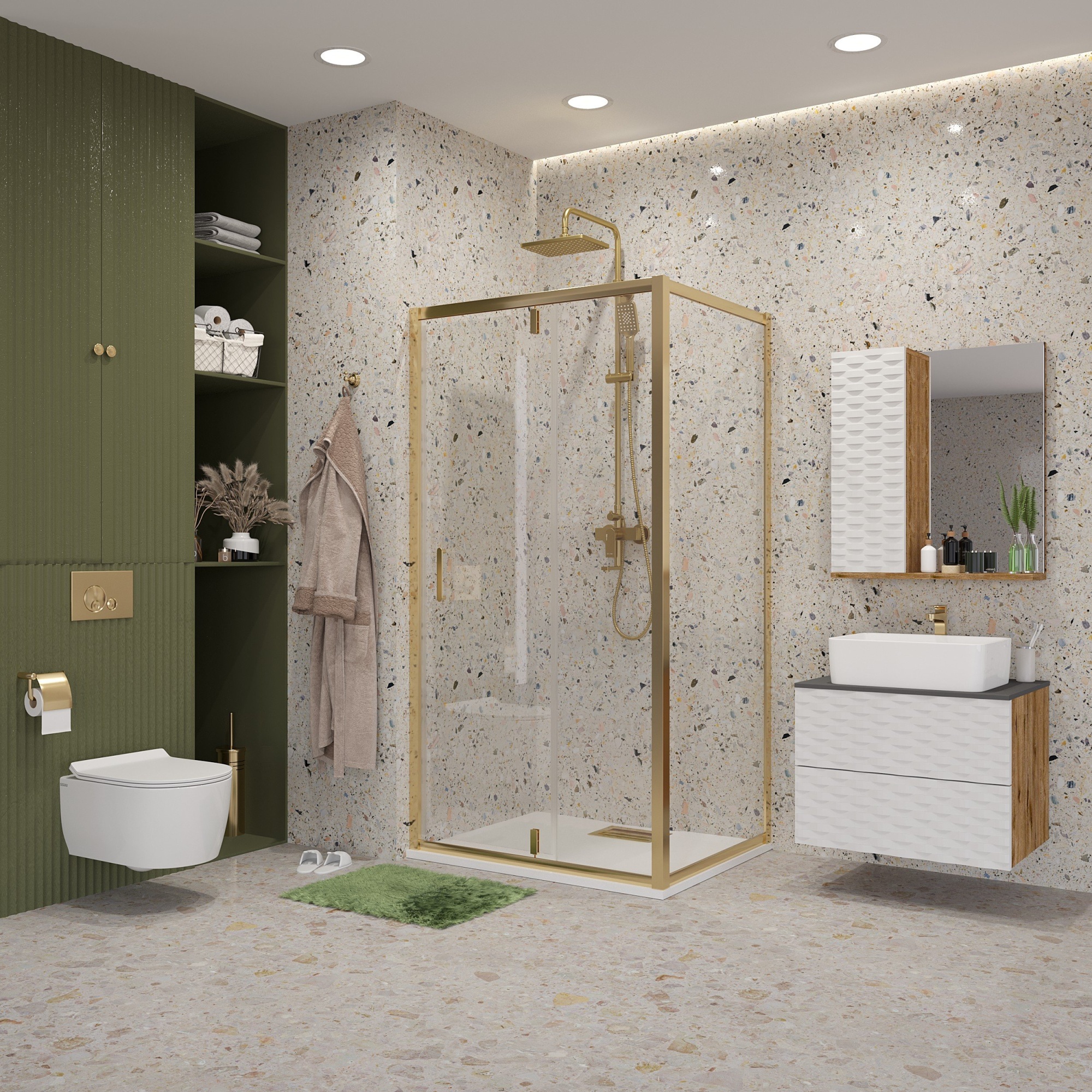 Душевое ограждение NG-43-11AG-A80G (110*80*195) прямоугольник, дверь распашная