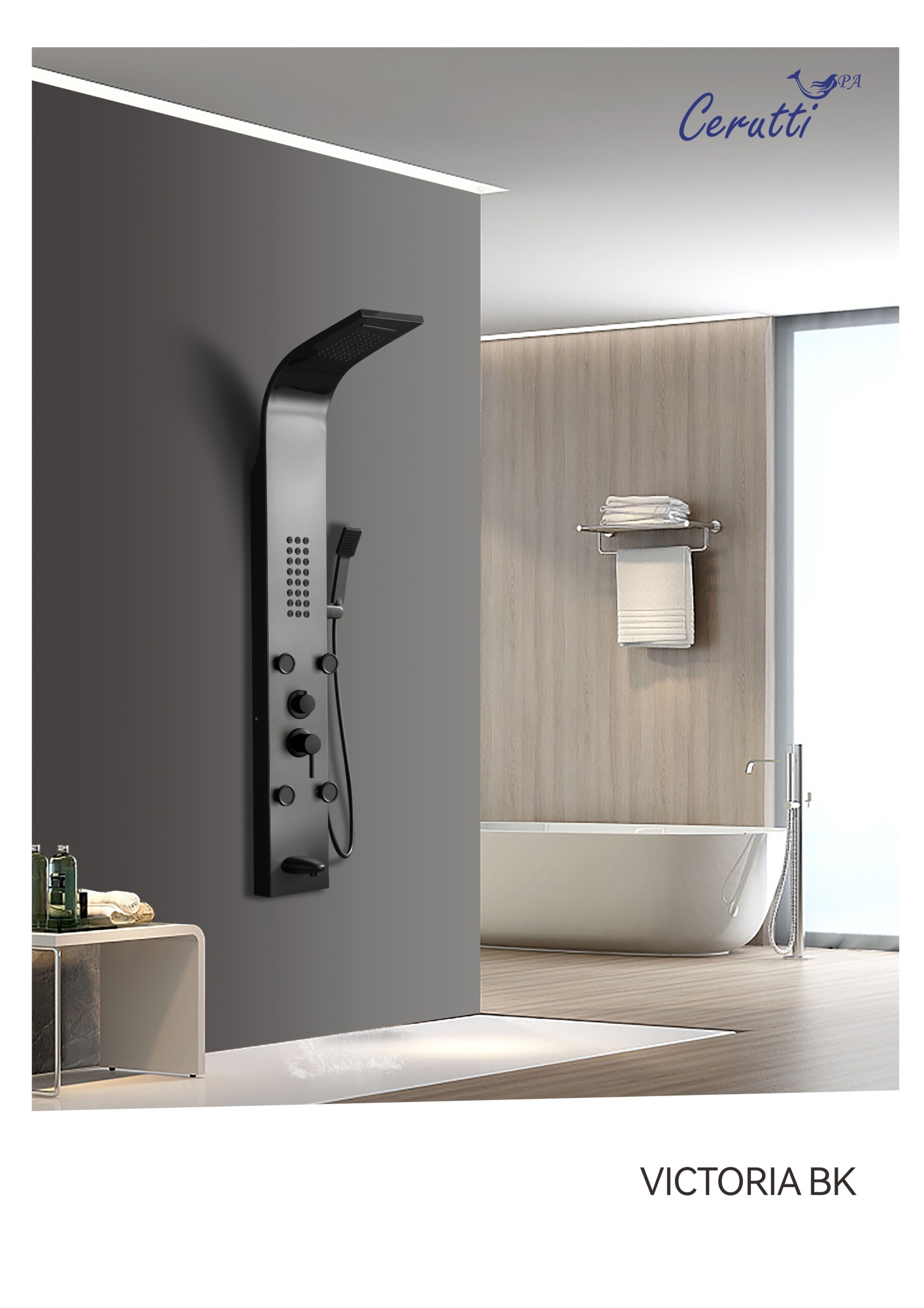 Панель VICTORIA BK  душевая из нержавеющей стали с форсунками Ceruttispa CT9981, цвет черный