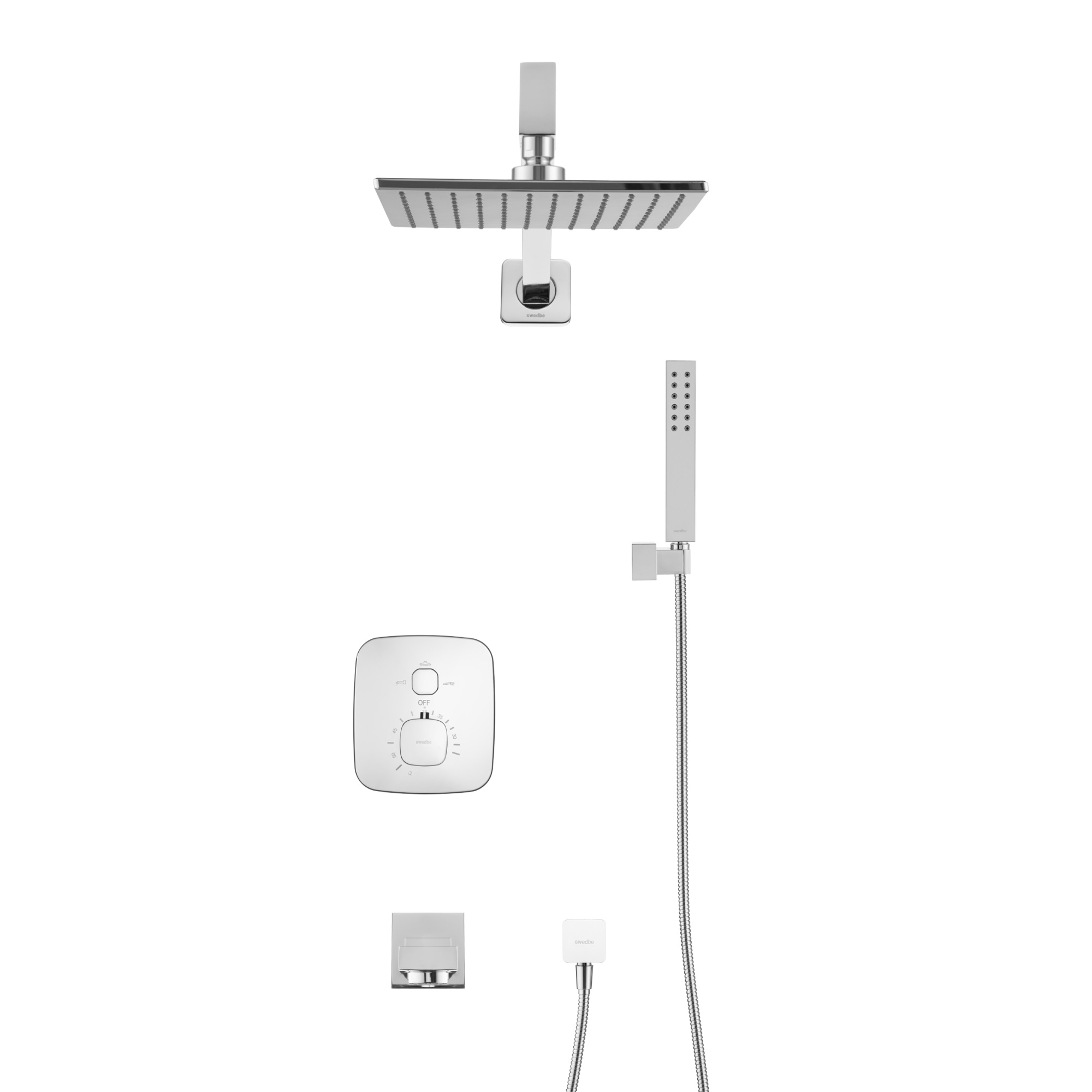 Душевой комплект со встраиваемым термостатическим смесителем (с монтажным боксом) и поворотным изливом Swedbe Platta 5563