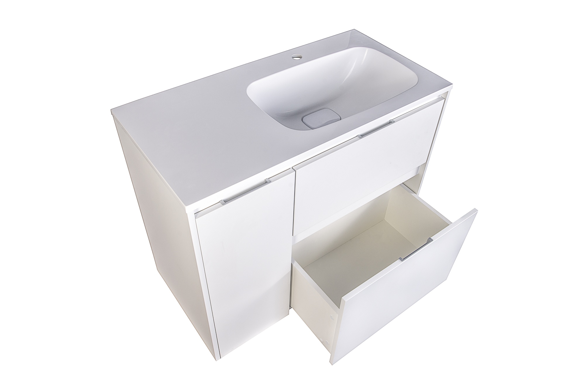 Тумба напольная "Барселона 90" правая (2 ящ.) с выкатной корзиной, Люкс белая, Plus